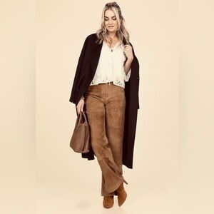 Le Cuir Camel Suede High Rise Straight Leg Pants Size 42
